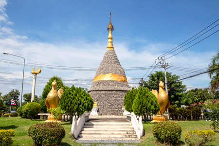 The large beautiful pagoda at Wat Chedi Hoi is an important religious attraction in Pathum Thani Province in Thailand.の写真素材