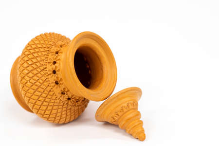 Beautiful pattern pottery vessels isolated on white background.の写真素材