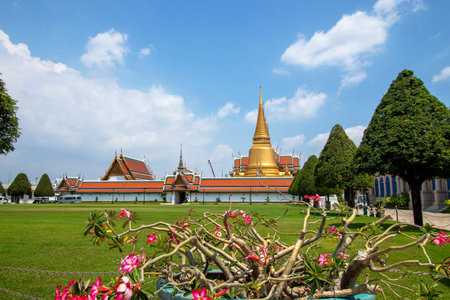 Temple of the Emerald Buddha or Wat Phra Kaeo, a beautiful religious attraction in Bangkok in...