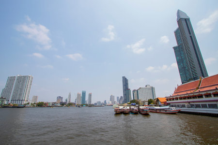 Chao Phraya River with beautiful views of Bangkok, the capital city of Thailand.
