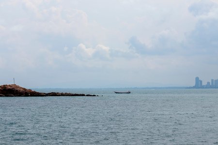 Blue sea with beautiful blue sky in Chonburi Province, Thailand's most popular tourist destination.
