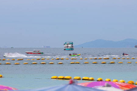 Blue sea with beautiful blue sky in Chonburi Province, Thailand's most popular tourist destination.