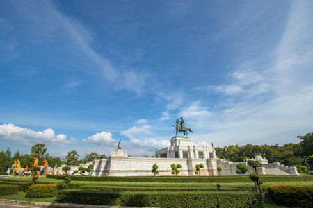 Statue of King Naresuan at Wat Chedi Phu Khao Thong near Phra Nakhon Si Ayutthaya Historical Park in Thailandの写真素材
