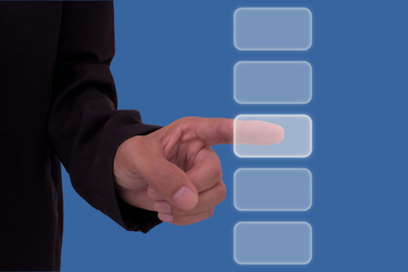 Businessman hand touch screen button of 5 choices