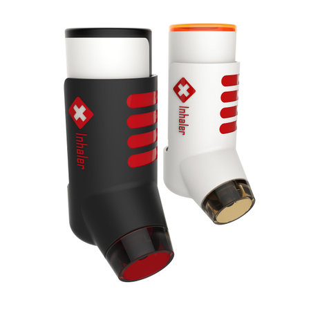 Asthma inhaler isolated on a white background. 3D render