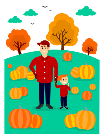 Father and Daughter Picking A Pumpkin Clipartのイラスト素材