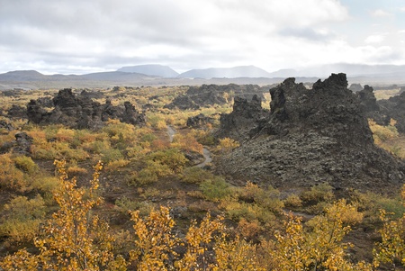volcanic landscape with mountains in iceland interiorの写真素材
