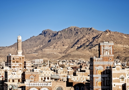 sanaa old town, yemen - traditional yemeni architectureの写真素材