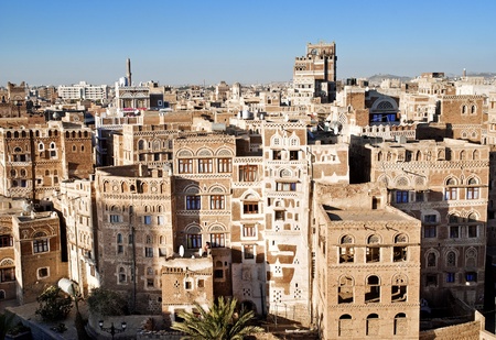 sanaa old town, yemen - traditional yemeni architectureの写真素材