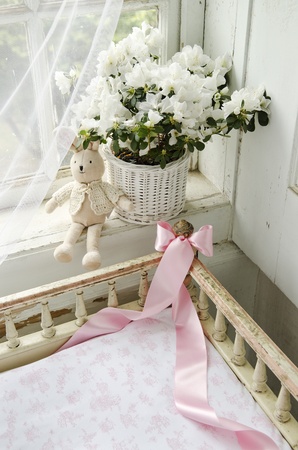 romantic interior of old rural houseの写真素材