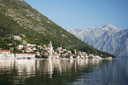 perast village in kotor bay montenegroの写真素材