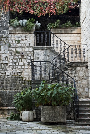 stairway in kotor montenegro old townの写真素材
