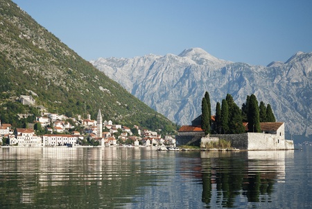 perast village in kotor bay montenegroの写真素材