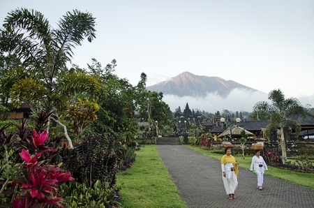 mount agung from besakih temple in bali, indonesiaのeditorial素材
