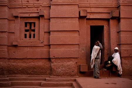 guards at lalibela rock hewn church in ethiopia