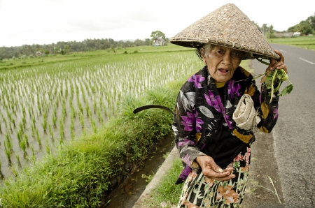 old woman in rural bali indonesiaのeditorial素材