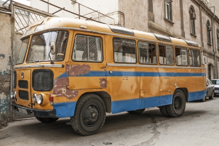 old soviet bus in baku azerbaijan streetのeditorial素材