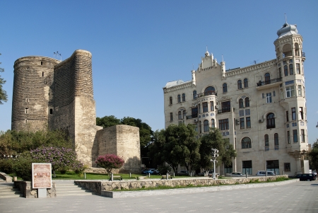 central baku azerbaijan with maidens tower landmarkの写真素材