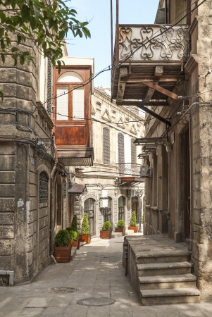 architecture in baku azerbaijan old town streetの写真素材