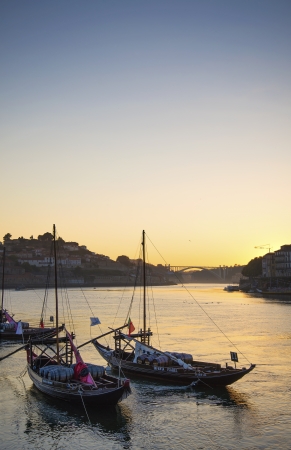 old town river area of porto in portugal at sunsetのeditorial素材