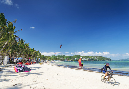 cycling and kitesurfing beach sports in boracay tropical island philippinesのeditorial素材