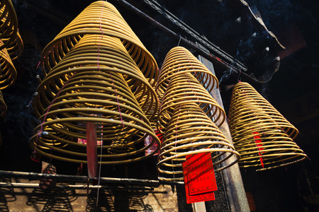 chinese incense coils burning in a-ma temple in macao chinaのeditorial素材