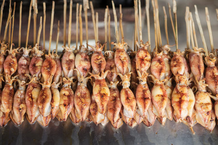 asian style grilled squid in kep market cambodia