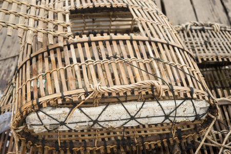 traditional bamboo crab cages at kep market cambodia