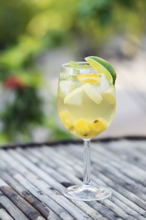 white wine sangria glass cocktail outsideの写真素材