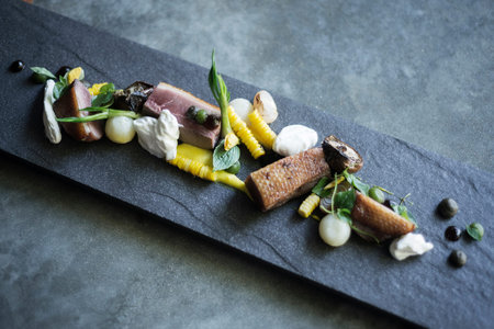 gourmet cuisine pork vegetables and sour cream