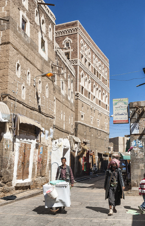 street of  sanaa city old town in yemenのeditorial素材