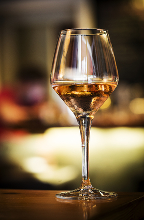 glass of spanish sherry wine on bar counter at nightの写真素材