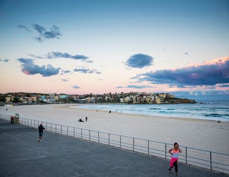 view of famous bondi beach in sydney australia at sunset