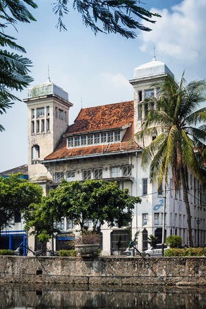 dutch colonial srchitecture buildings in old town of jakarta indonesiaのeditorial素材
