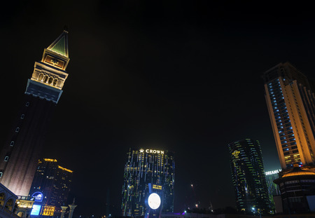 casino hotel resorts neon on cotai strip macau china at nightのeditorial素材