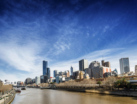 central melbourne city riverside modern skyline in australiaのeditorial素材