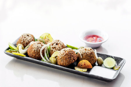 chickpea falafel traditional middle eastern food snack platter starter set