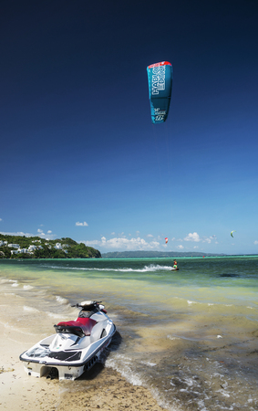 jet ski on exotic asian tropical paradise beach in boracay island philippinesのeditorial素材