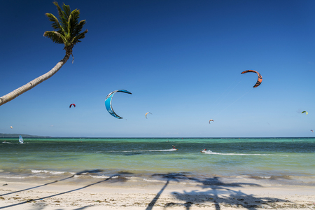 famous bolabog kite surfing  beach in exotic tropical paradise boracay island philippinesのeditorial素材