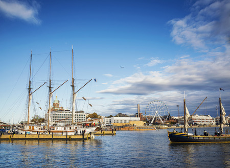 view of sailing boats in helsinki city harbor port in finlandのeditorial素材