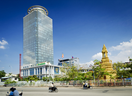 Canadia Bank tower modern architecture building skyscraper in central phnom penh city cambodiaのeditorial素材