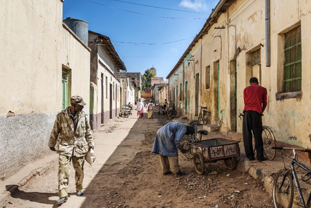 street in central market shopping area of asmara city eritreaのeditorial素材