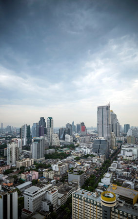 view of central silom business district skyscrapers in bangkok thailand by dayのeditorial素材