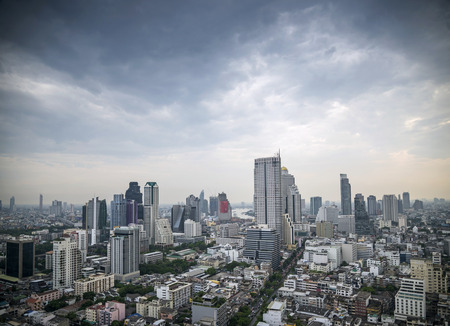 view of central silom business district skyscrapers in bangkok thailand by dayのeditorial素材