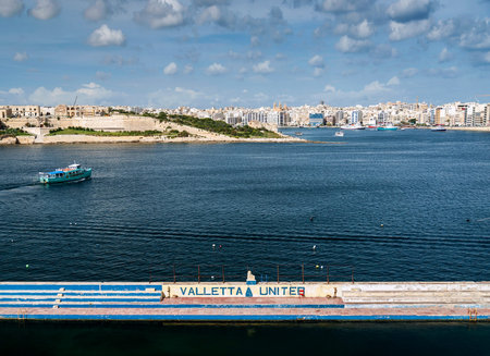 la valletta famous old town fortifications architecture scenic view in malta from valletta united...