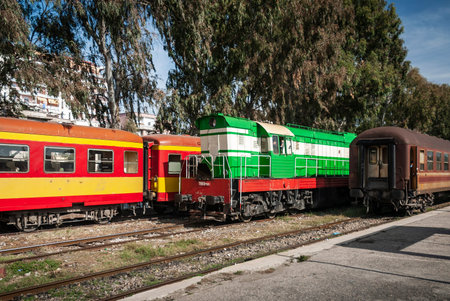 vintage trains at central railway station platform of tirana city albania