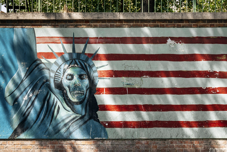 anti american and israel propaganda mural on tehran street iran outside former US embassyのeditorial素材