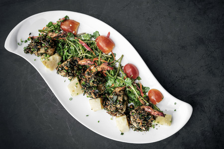 spicy asian stir fried prawns with garlic and kampot pepper sauce in cambodiaの写真素材