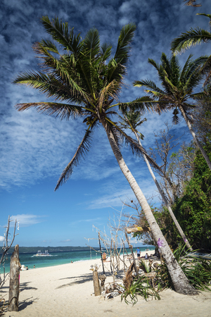 famous puka beach view on tropical paradise boracay island in philippinesのeditorial素材