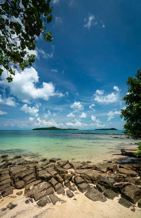 beach view on southern coast of koh ta kiev island near sihanoukville cambodiaの写真素材
